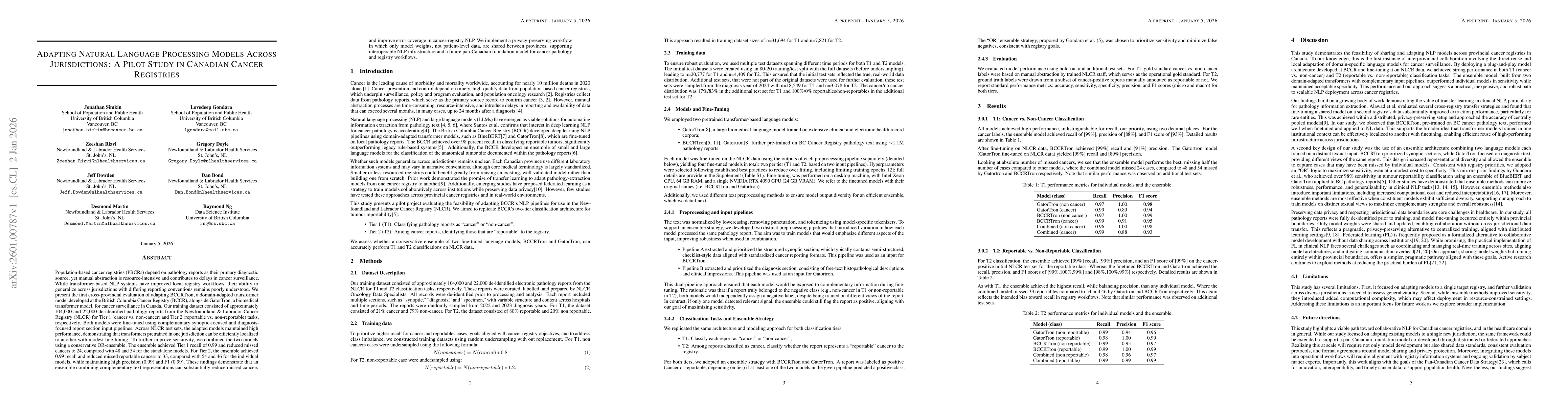 Thumbnail for Adapting Natural Language Processing Models Across Jurisdictions: A pilot Study in Canadian Cancer Registries