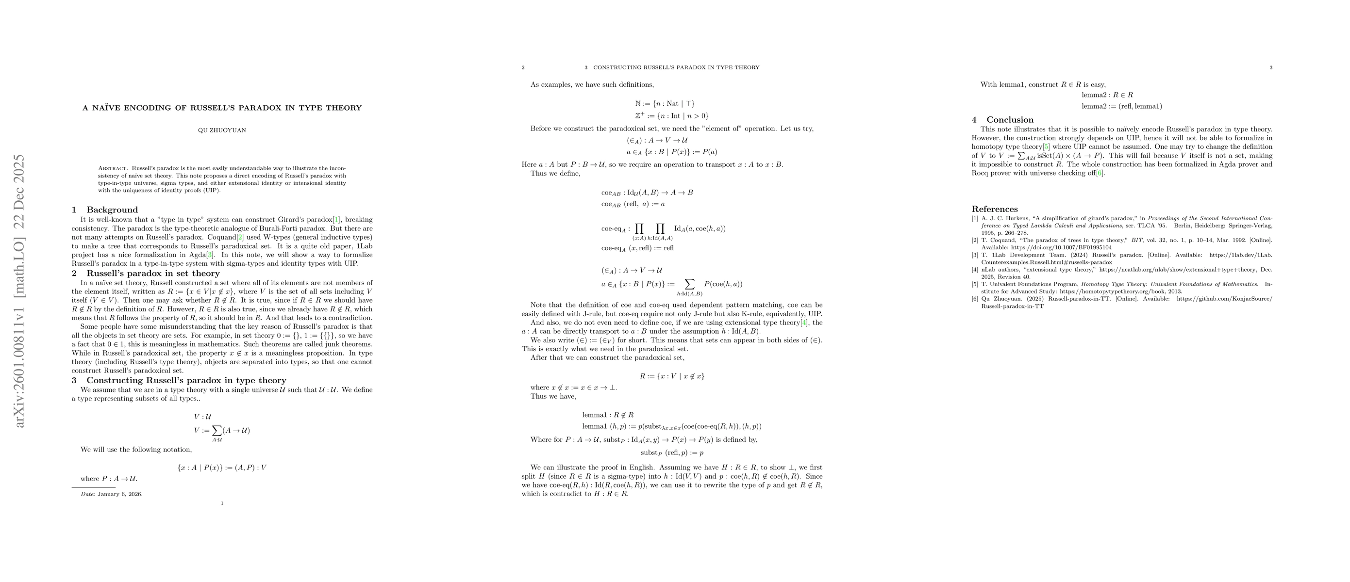 Thumbnail for A Naive Encoding of Russell's Paradox in Type Theory