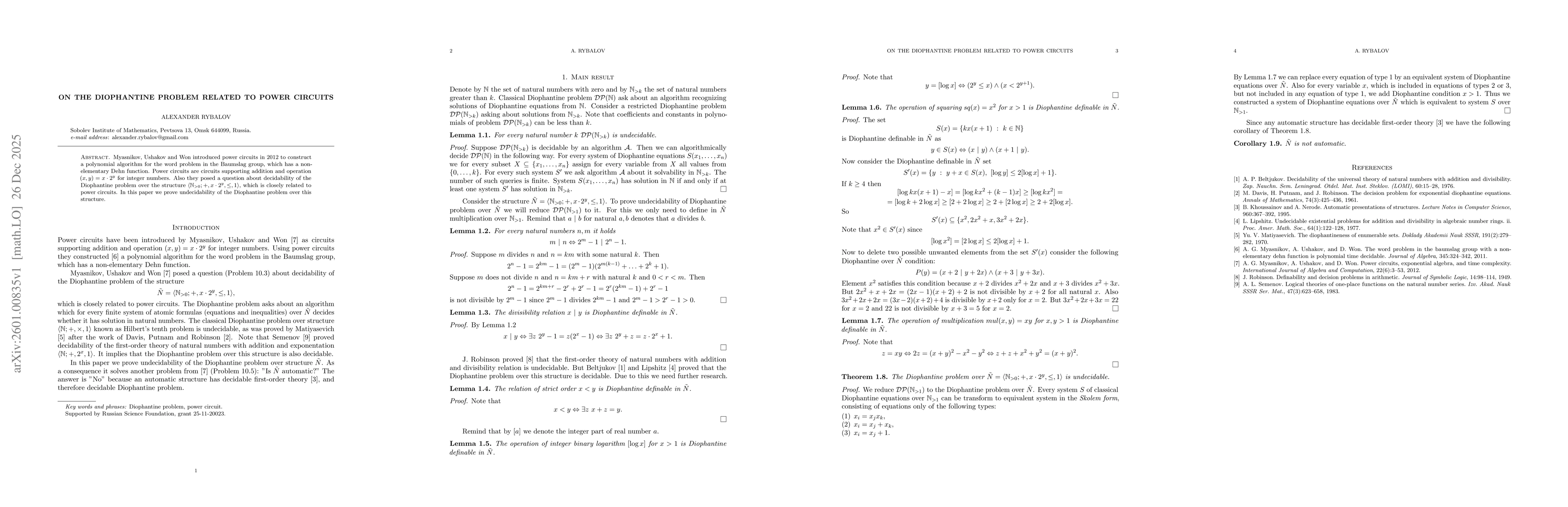 Thumbnail for On the Diophantine problem related to power circuits