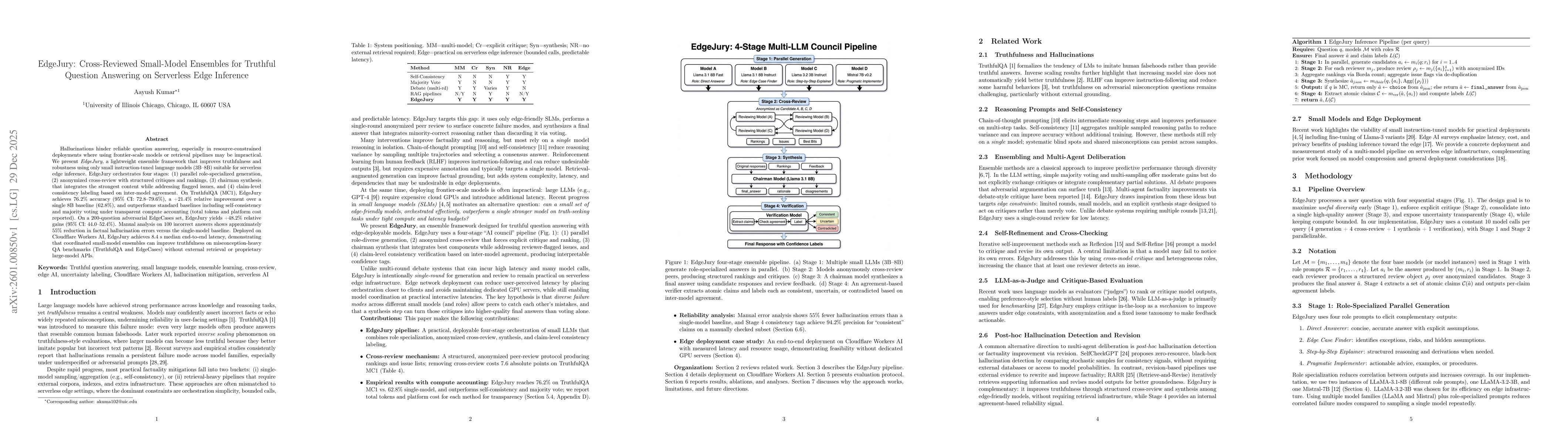 Thumbnail for EdgeJury: Cross-Reviewed Small-Model Ensembles for Truthful Question Answering on Serverless Edge Inference