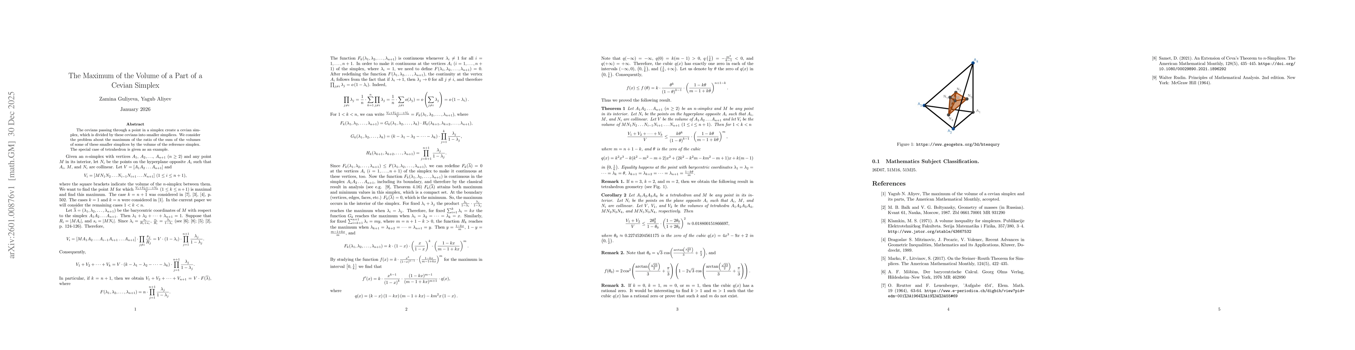 Thumbnail for The Maximum of the Volume of a Part of a Cevian Simplex