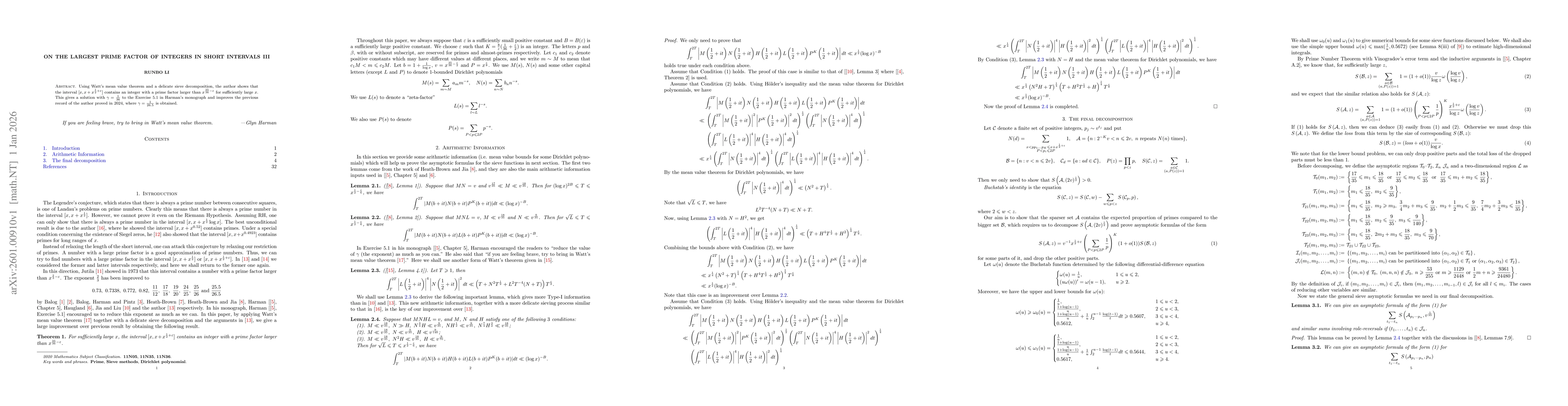 Thumbnail for On the largest prime factor of integers in short intervals III