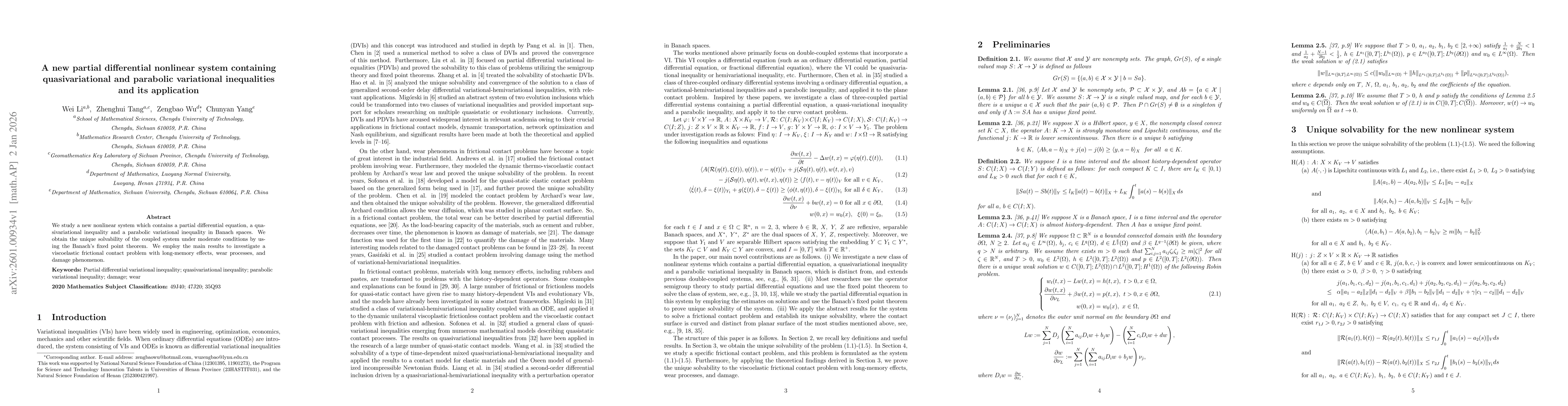 Thumbnail for A new partial differential nonlinear system containing quasivariational and parabolic variational inequalities and its application