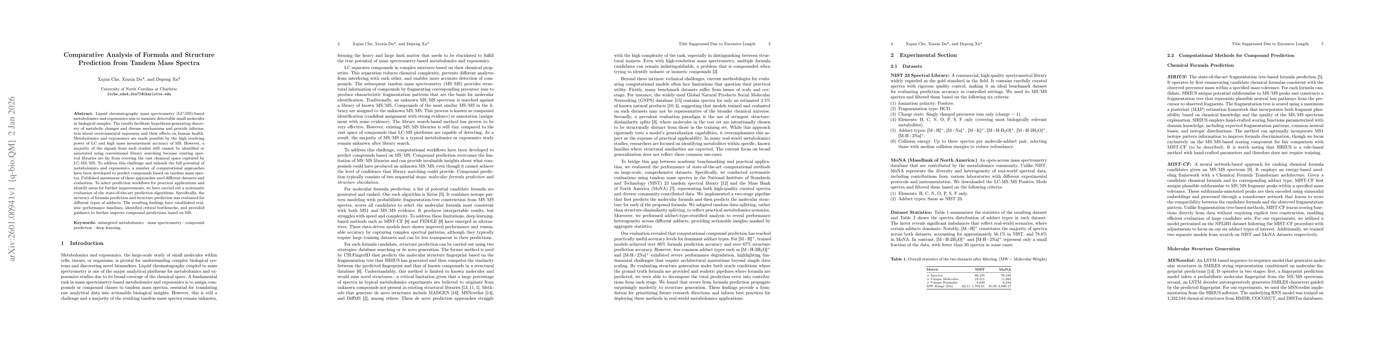 Thumbnail for Comparative Analysis of Formula and Structure Prediction from Tandem Mass Spectra