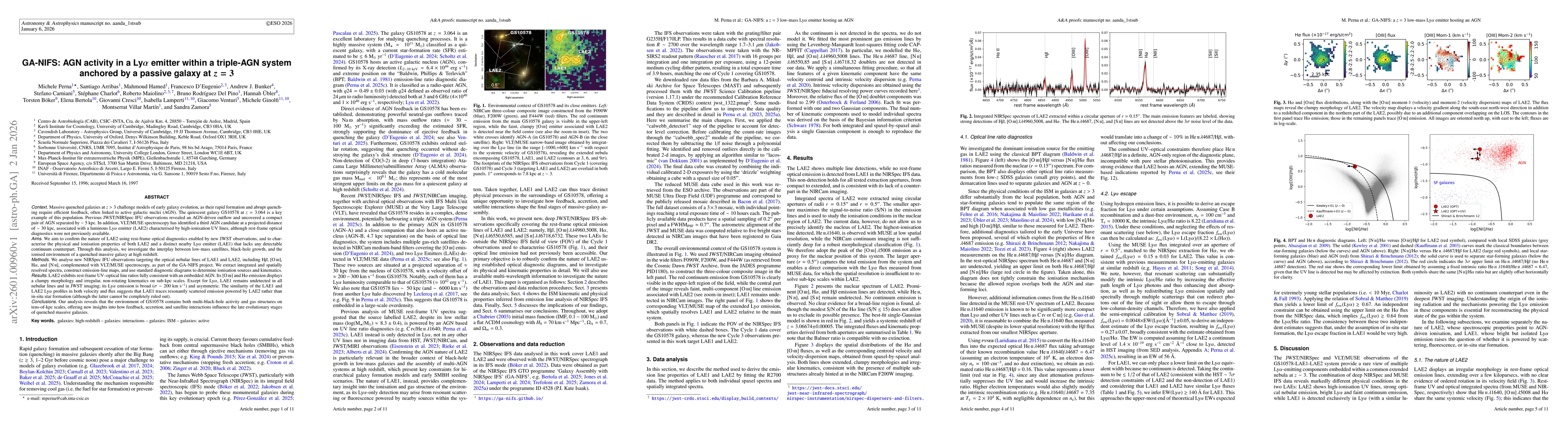 Thumbnail for GA-NIFS: AGN activity in a Lyα emitter within a triple-AGN system anchored by a passive galaxy at z=3