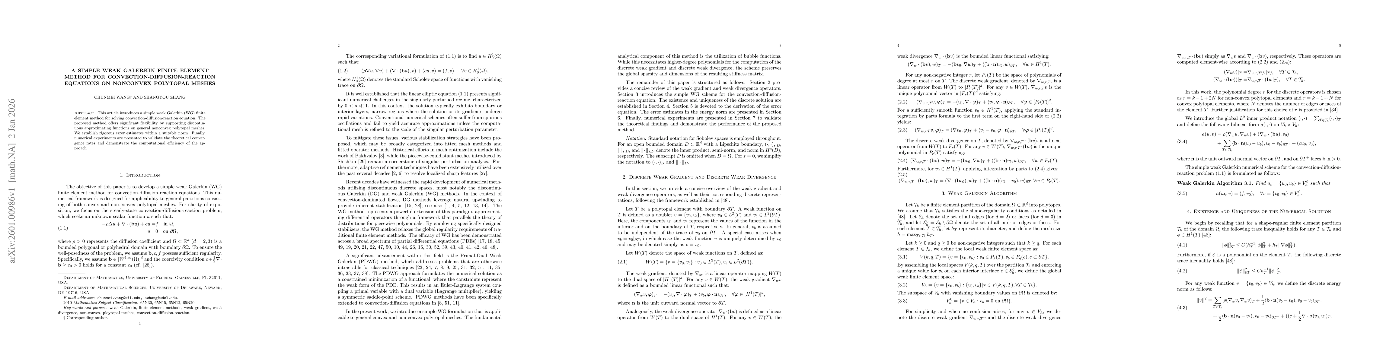 Thumbnail for A Simple Weak Galerkin Finite Element Method for Convection-Diffusion-Reaction Equations on Nonconvex Polytopal Meshes