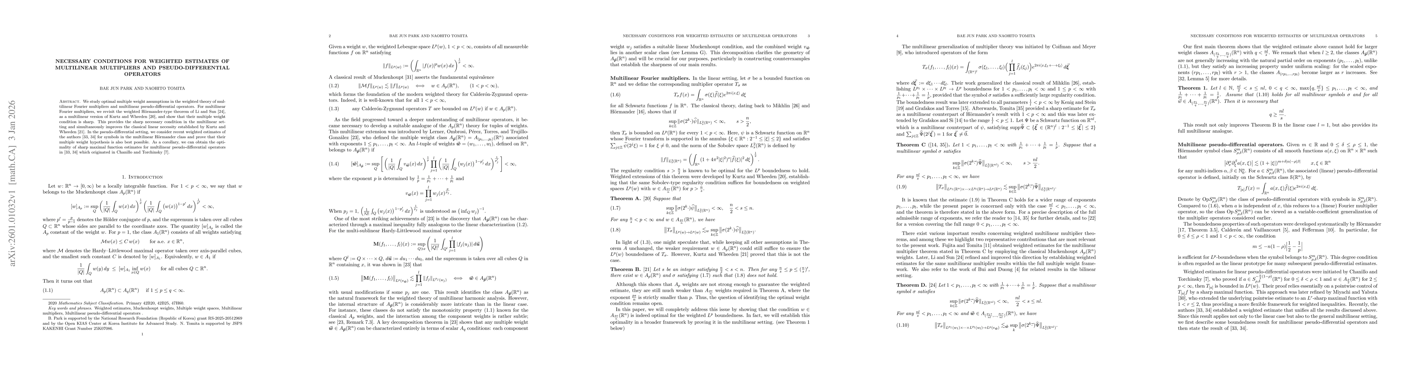 Thumbnail for Necessary conditions for weighted estimates of Multilinear Multipliers and Pseudo-Differential Operators