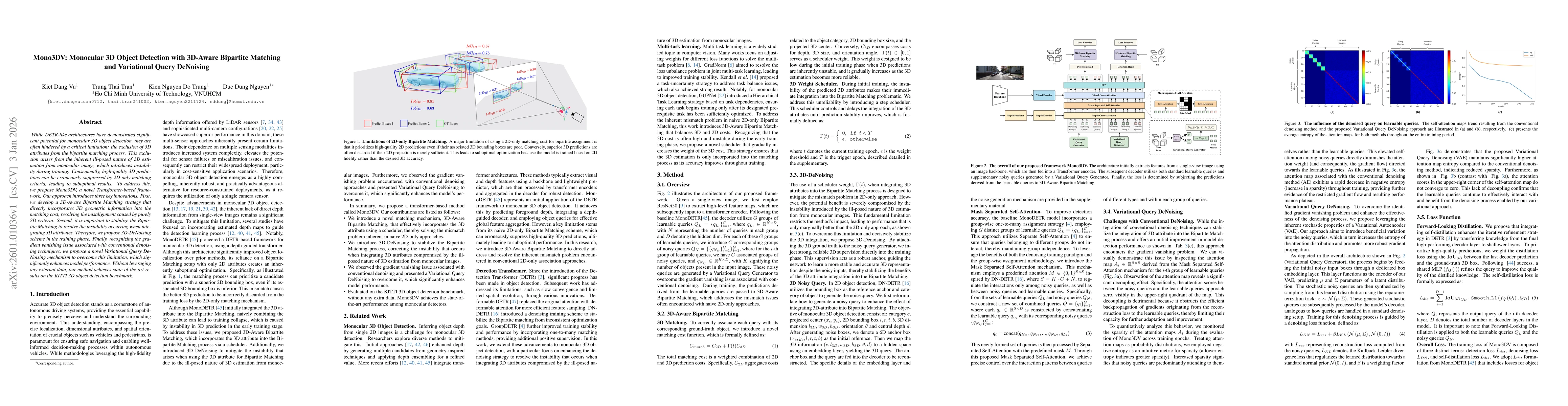 Thumbnail for Mono3DV: Monocular 3D Object Detection with 3D-Aware Bipartite Matching and Variational Query DeNoising