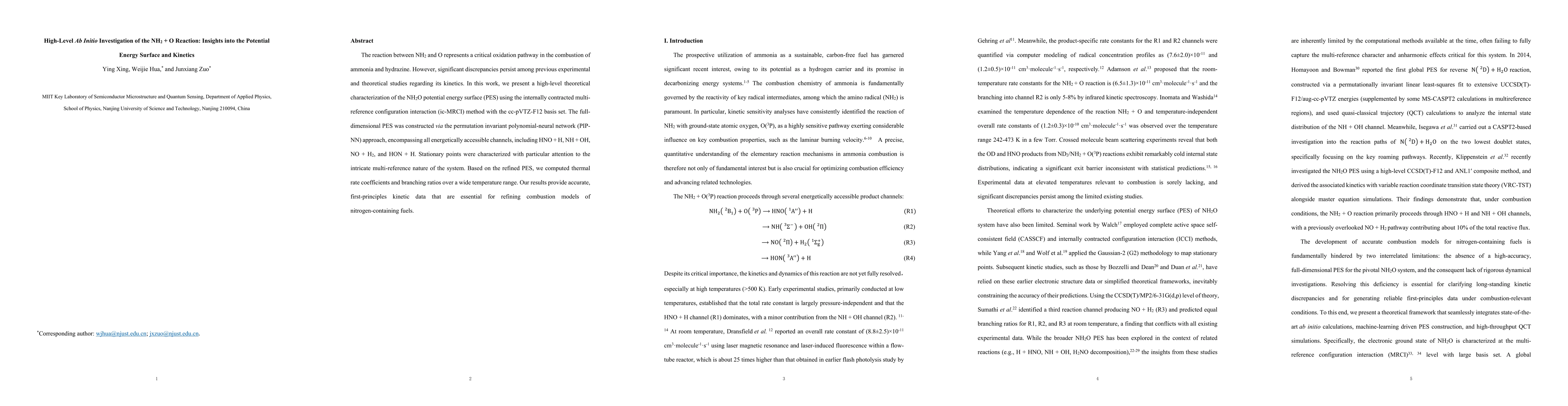 Thumbnail for High-Level Ab Initio Investigation of the NH2 + O Reaction: Insights into the Potential Energy Surface and Kinetics