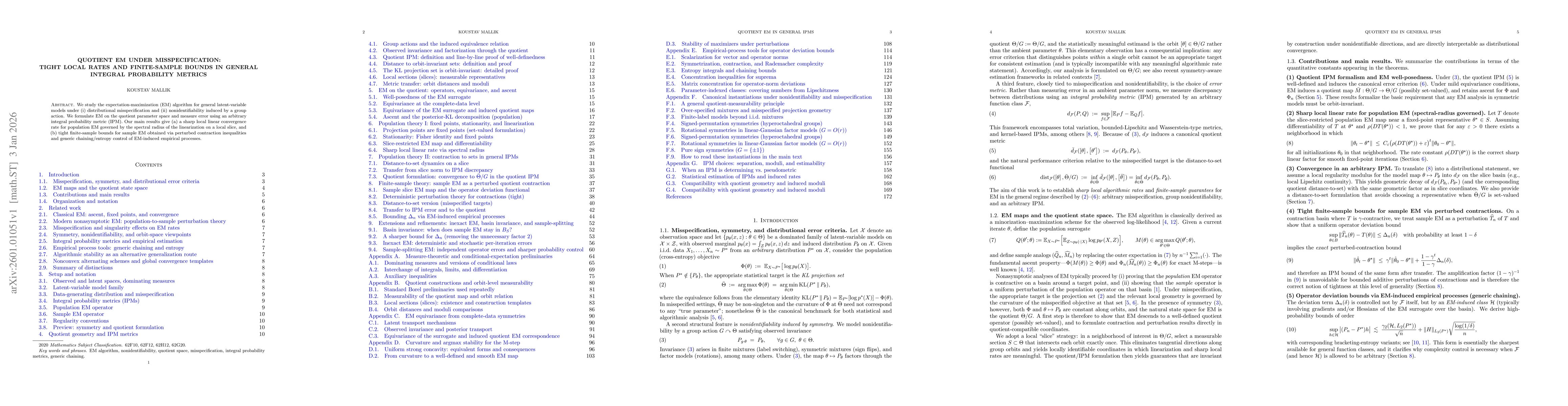 Thumbnail for Quotient EM under Misspecification:Tight Local Rates and Finite-Sample Bounds in General Integral Probability Metrics