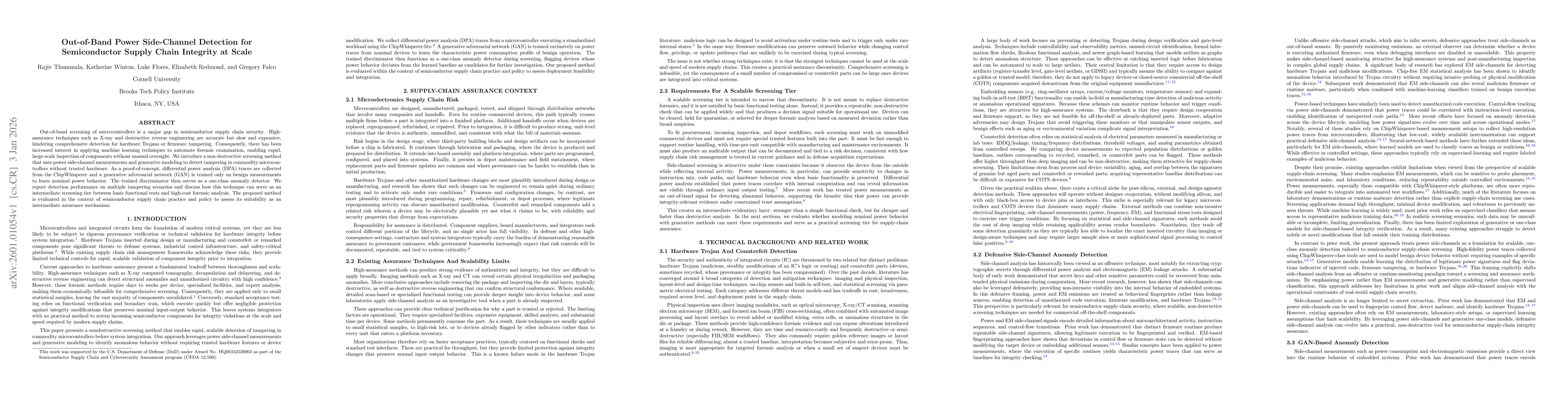 Thumbnail for Out-of-Band Power Side-Channel Detection for Semiconductor Supply Chain Integrity at Scale
