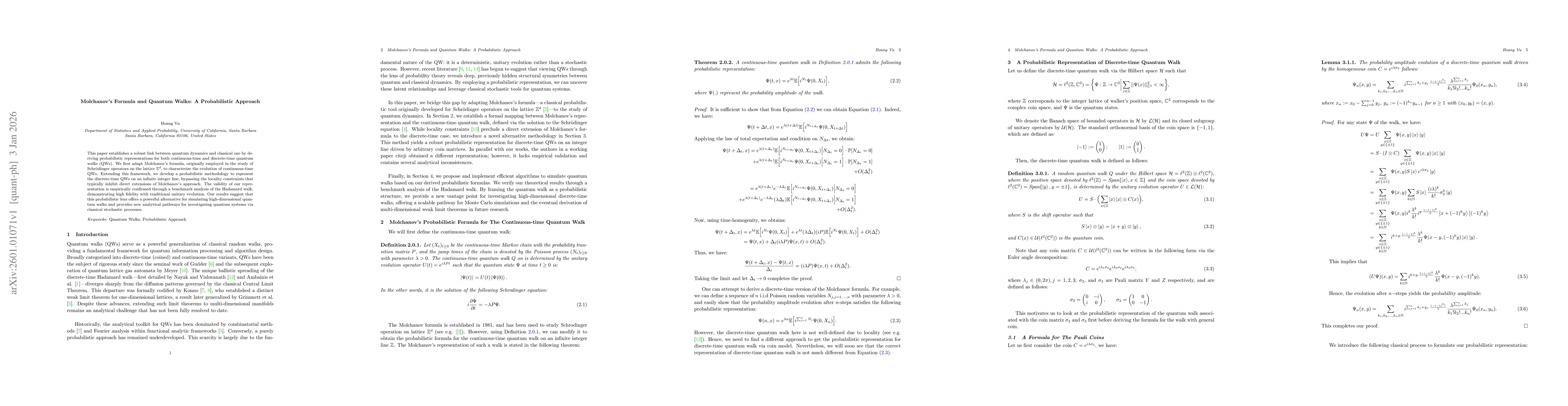 Thumbnail for Molchanov's Formula and Quantum Walks: A Probabilistic Approach