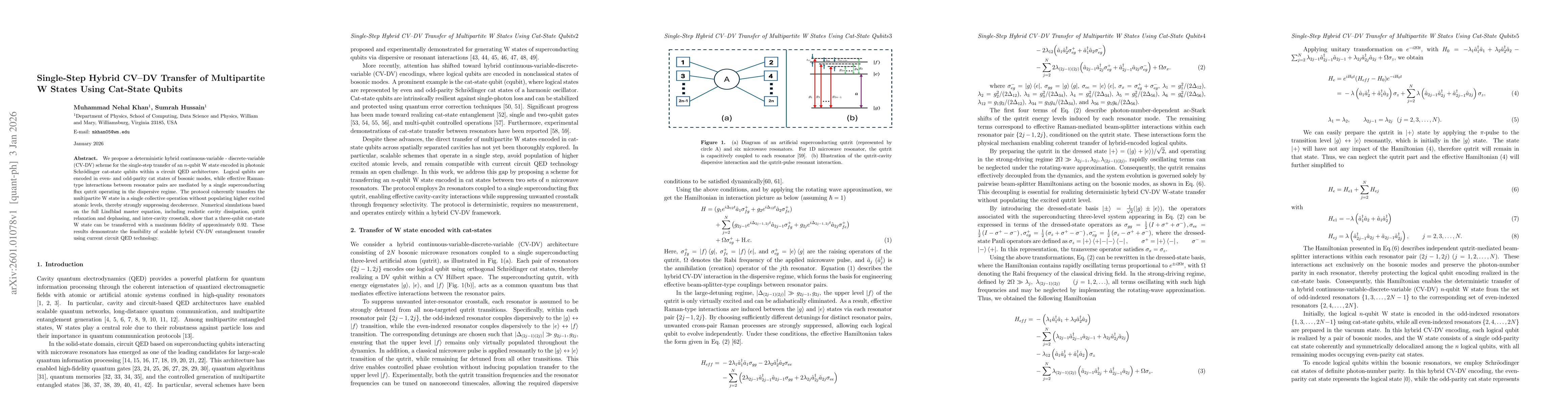 Thumbnail for Single-Step Hybrid CV-DV Transfer of Multipartite W States Using Cat-State Qubits