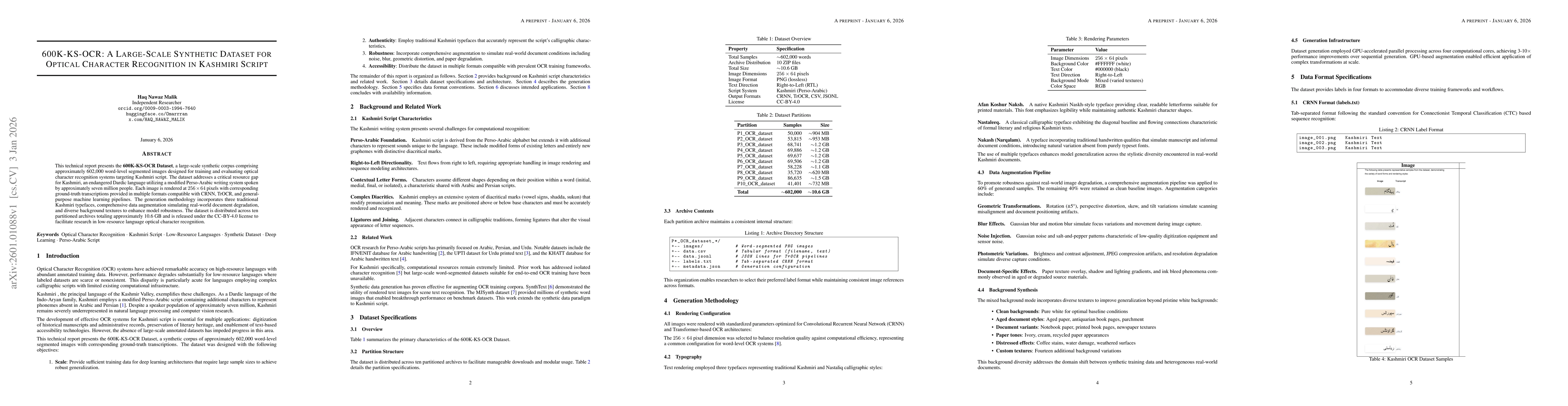 Thumbnail for 600k-ks-ocr: a large-scale synthetic dataset for optical character recognition in kashmiri script