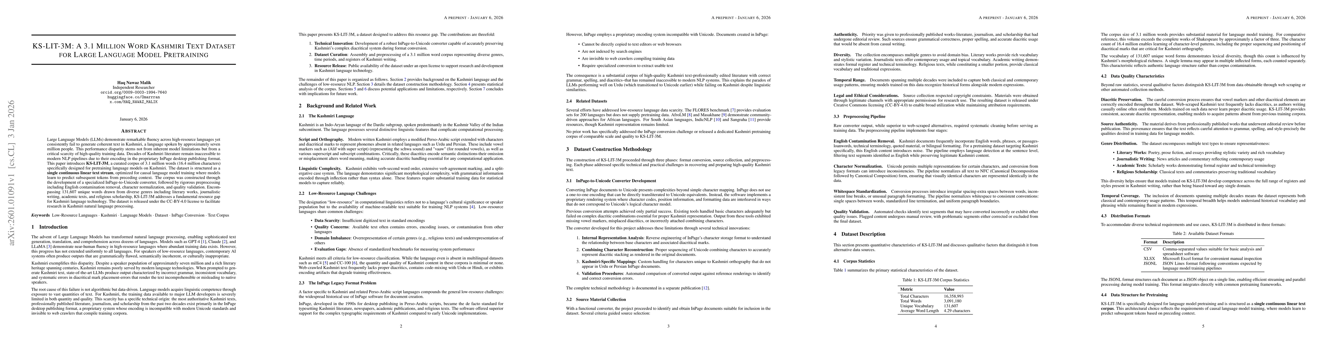 Thumbnail for ks-lit-3m: A 3.1 million word kashmiri text dataset for large language model pretraining