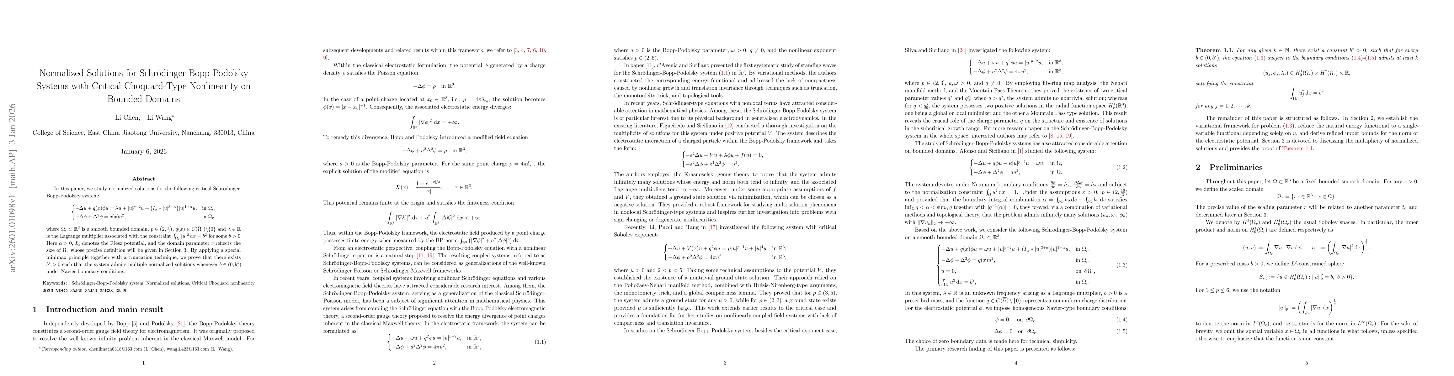Thumbnail for Normalized Solutions for Schrödinger-Bopp-Podolsky Systems with Critical Choquard-Type Nonlinearity on Bounded Domains