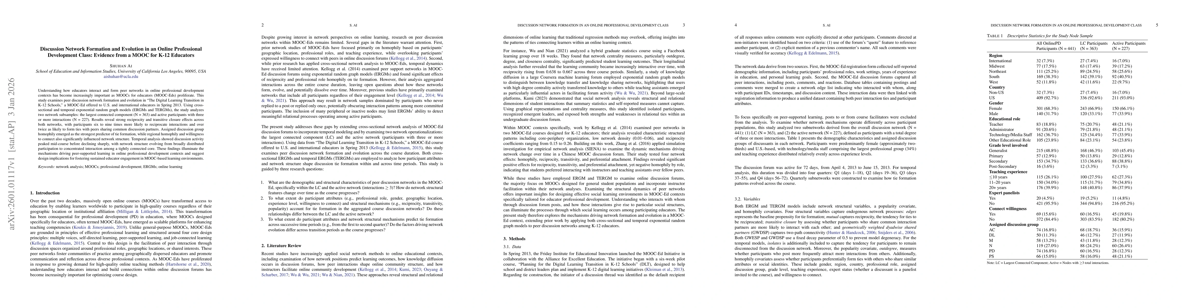 Thumbnail for Discussion Network Formation and Evolution in an Online Professional Development Class: Evidence from a MOOC for K-12 Educators