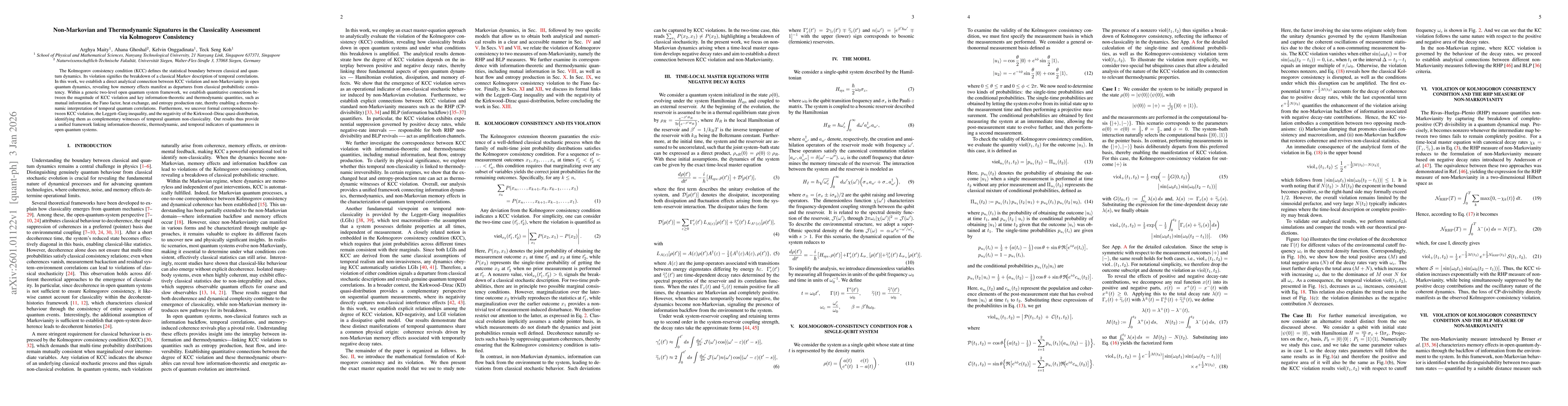Thumbnail for Non-Markovian and Thermodynamic Signatures in the Classicality Assessment via Kolmogorov Consistency