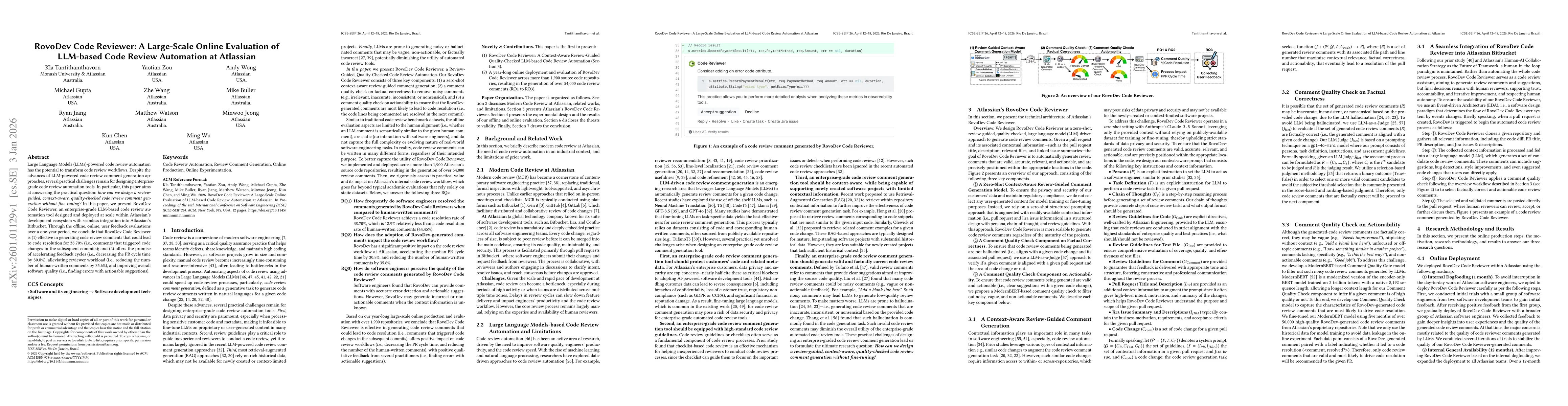 Thumbnail for RovoDev Code Reviewer: A Large-Scale Online Evaluation of LLM-based Code Review Automation at Atlassian