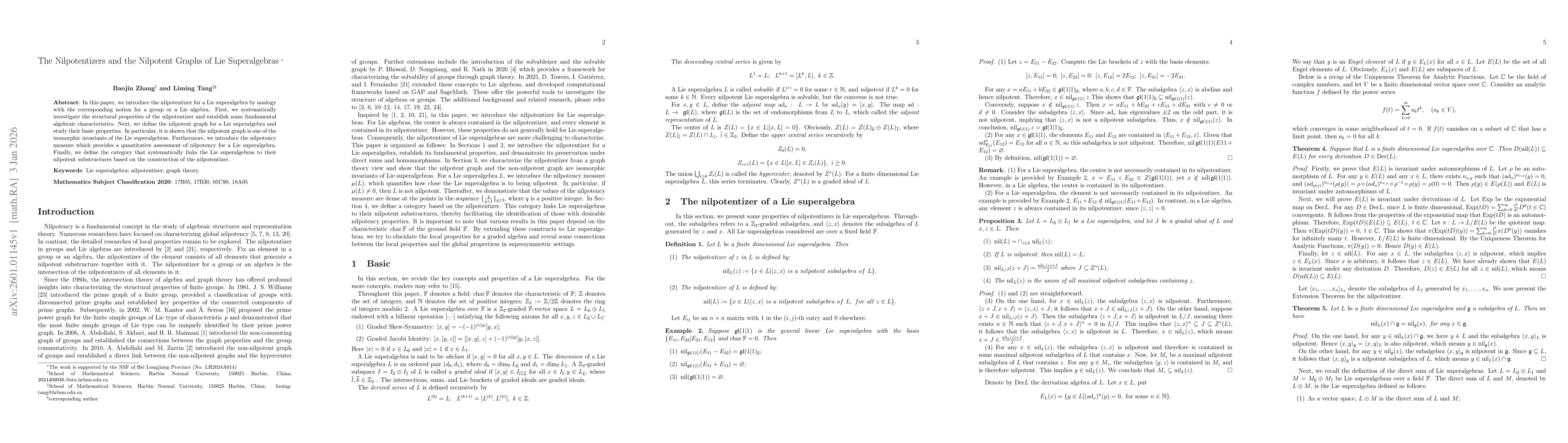 Thumbnail for The Nilpotentizers and the Nilpotent Graphs of Lie Superalgebras