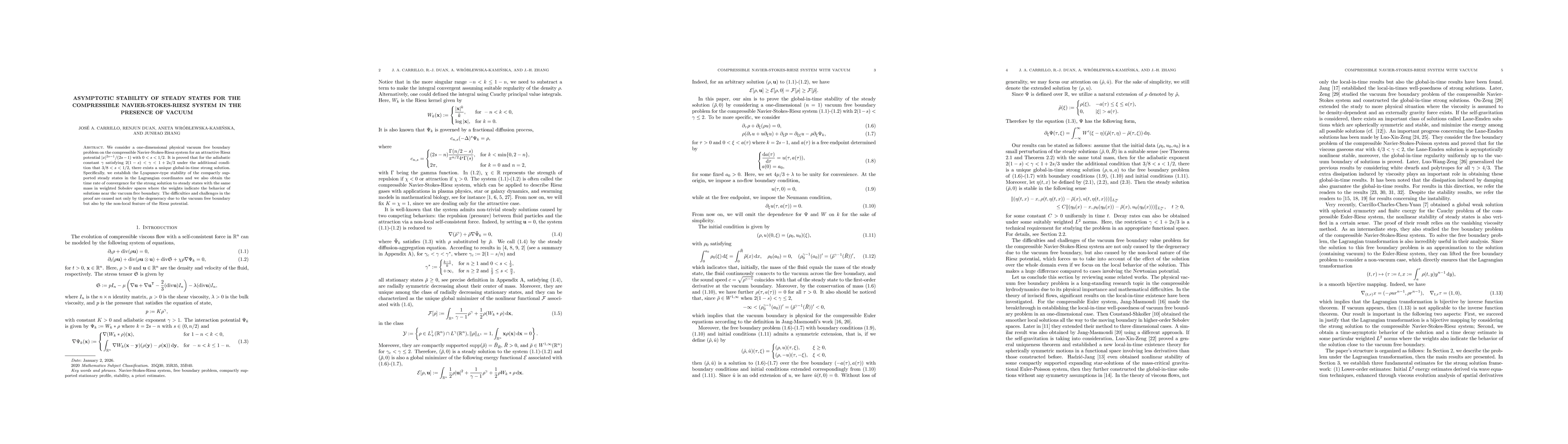 Thumbnail for Asymptotic stability of steady states for the compressible Navier-Stokes-Riesz system in the presence of vacuum