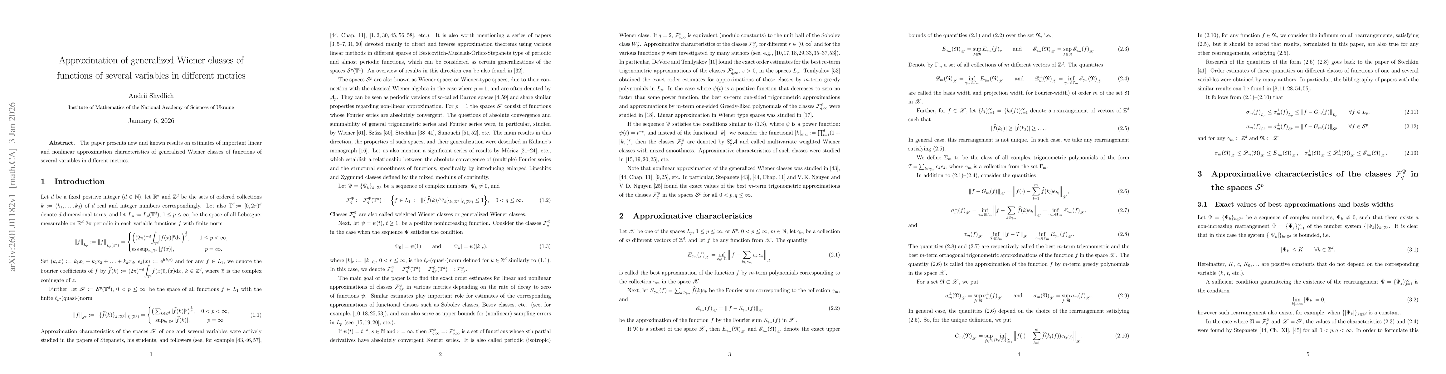 Thumbnail for Approximation of generalized Wiener classes of functions of several variables in different metrics