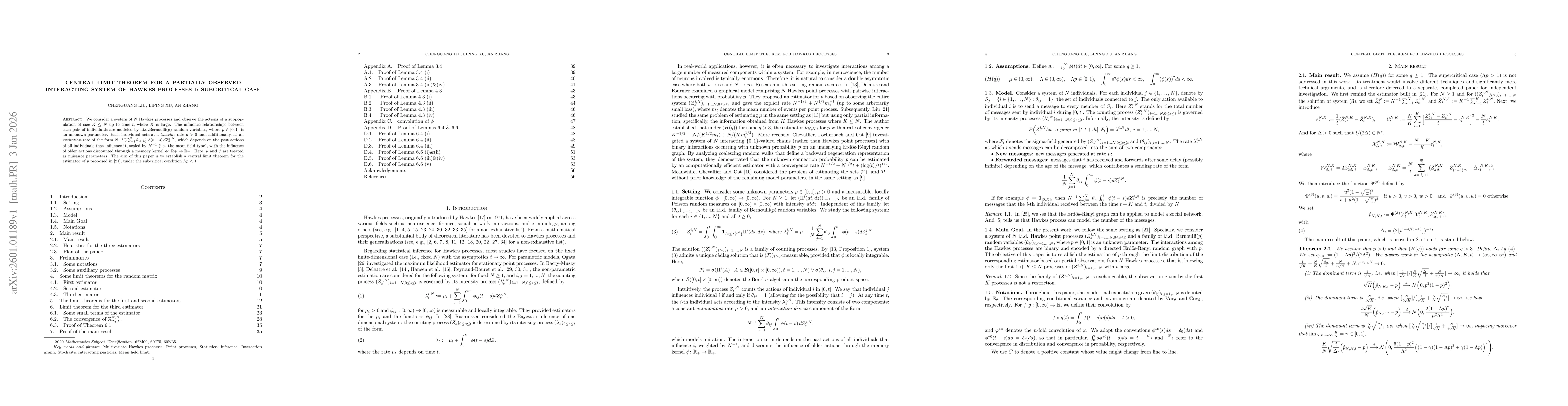 Thumbnail for Central limit theorem for a partially observed interacting system of Hawkes processes I: subcritical case