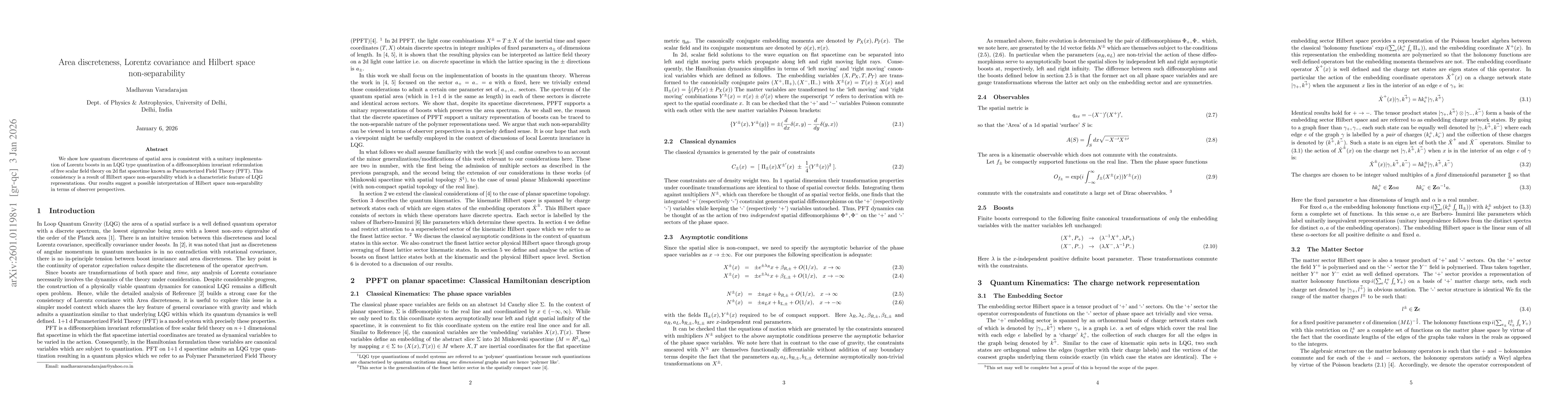 Thumbnail for Area discreteness, Lorentz covariance and Hilbert space non-separability