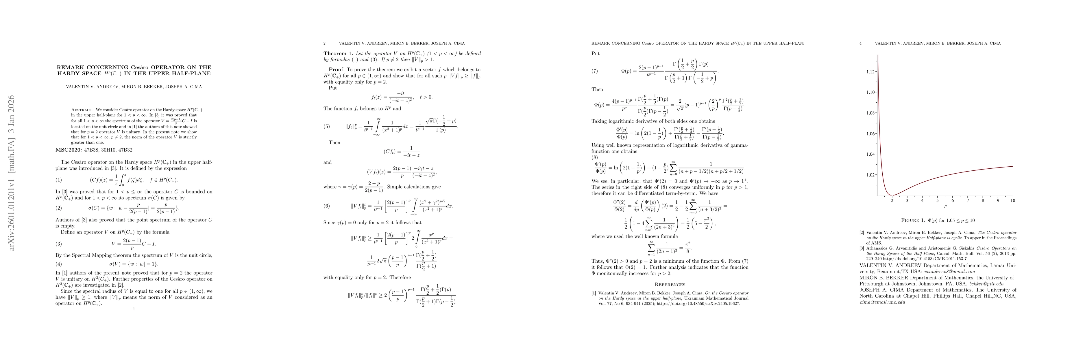 Thumbnail for Remark Concerning Cesáro Operator on the Hardy Space $H^p(\mathbb{C}_+)$ in the Upper Half-Plane