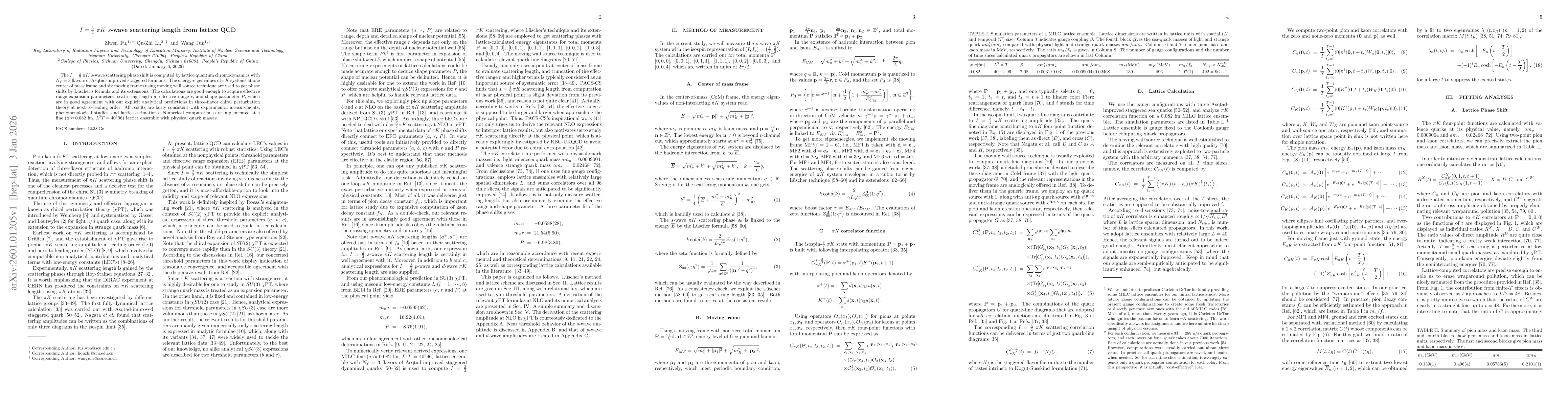Thumbnail for $I=\frac{3}{2}$ $πK$ $s$-wave scattering length from lattice QCD