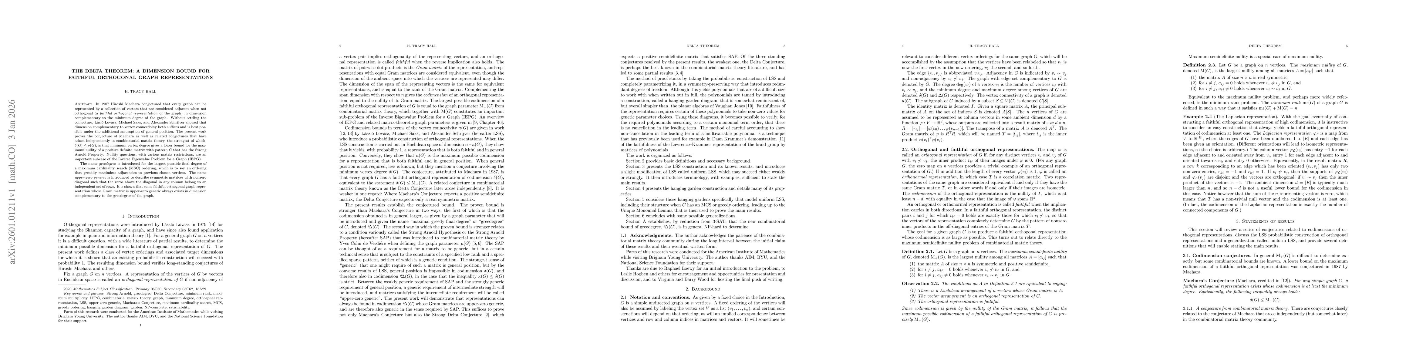 Thumbnail for The Delta Theorem: a dimension bound for faithful orthogonal graph representations
