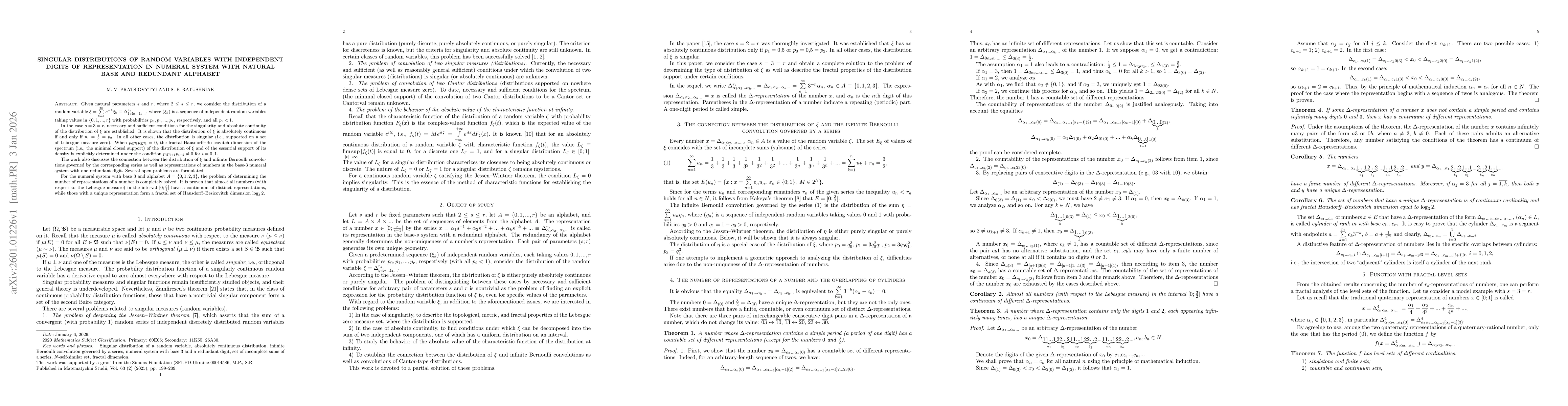 Thumbnail for Singular distributions of random variables with independent digits of representation in numeral system with natural base and redundant alphabet