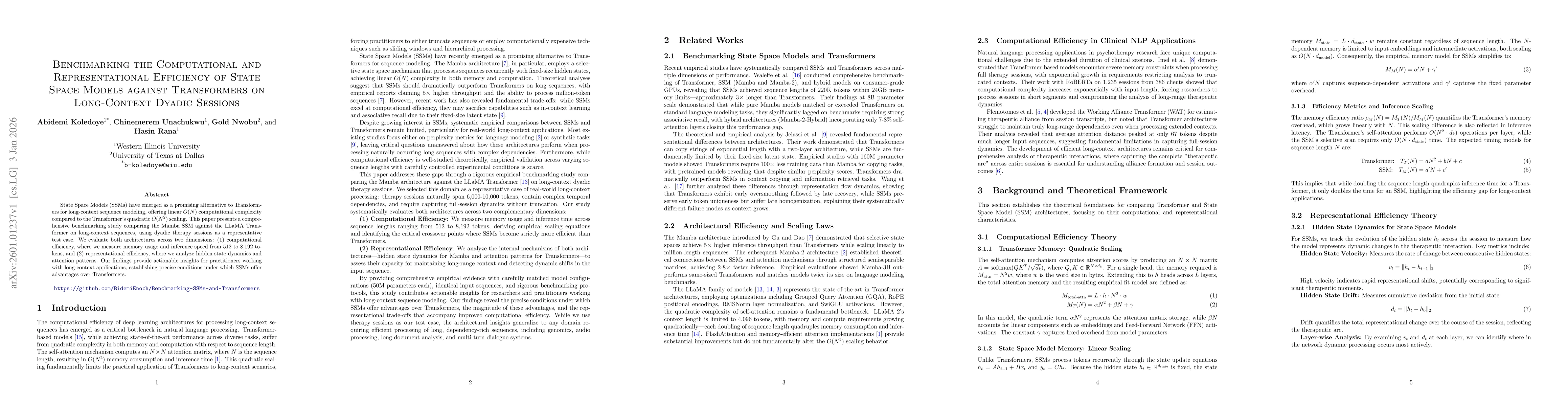 Thumbnail for Benchmarking the Computational and Representational Efficiency of State Space Models against Transformers on Long-Context Dyadic Sessions