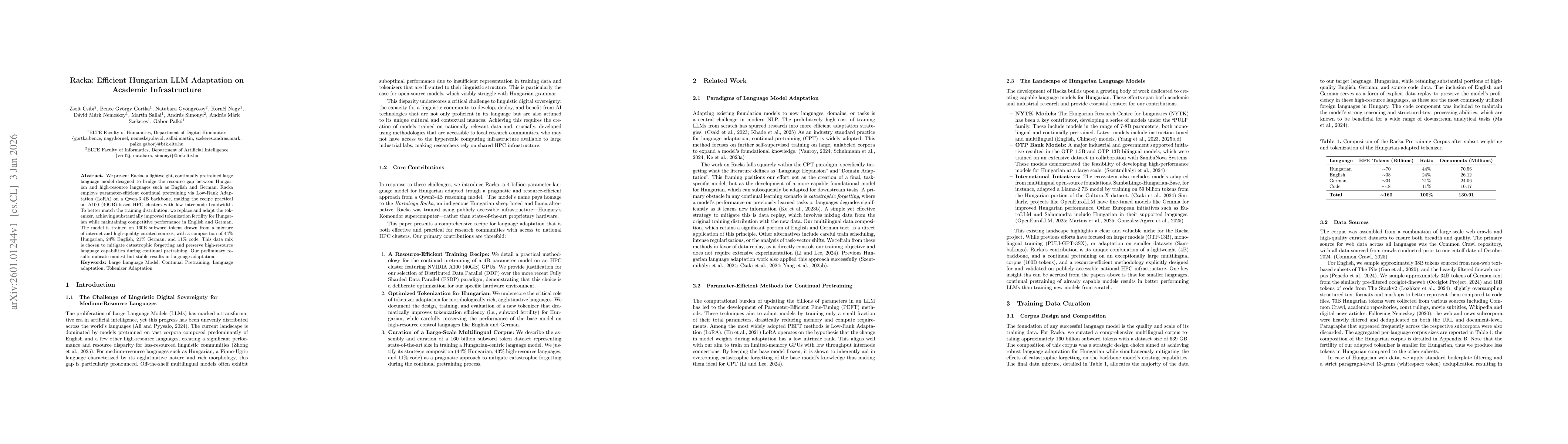 Thumbnail for Racka: Efficient Hungarian LLM Adaptation on Academic Infrastructure