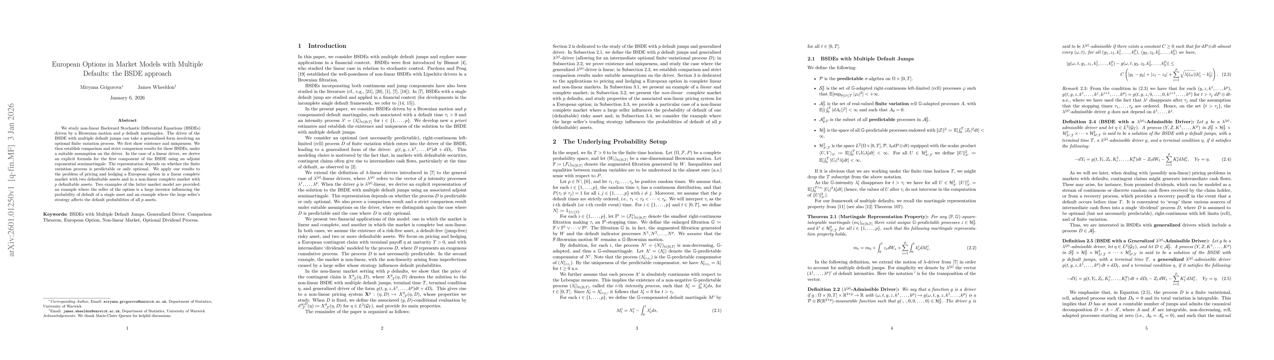 Thumbnail for European Options in Market Models with Multiple Defaults: the BSDE approach
