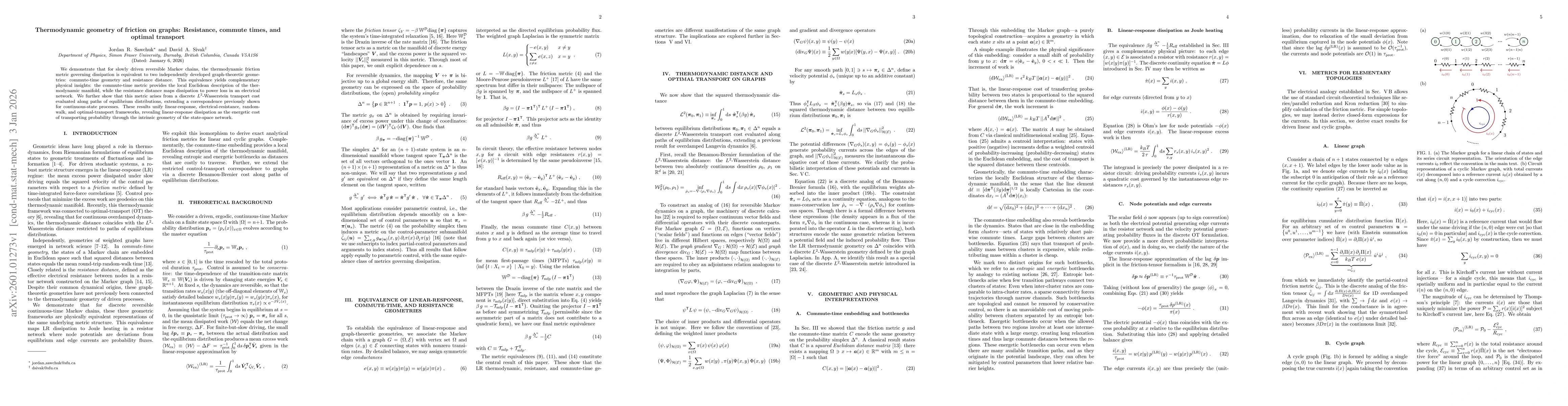 Thumbnail for Thermodynamic geometry of friction on graphs: Resistance, commute times, and optimal transport