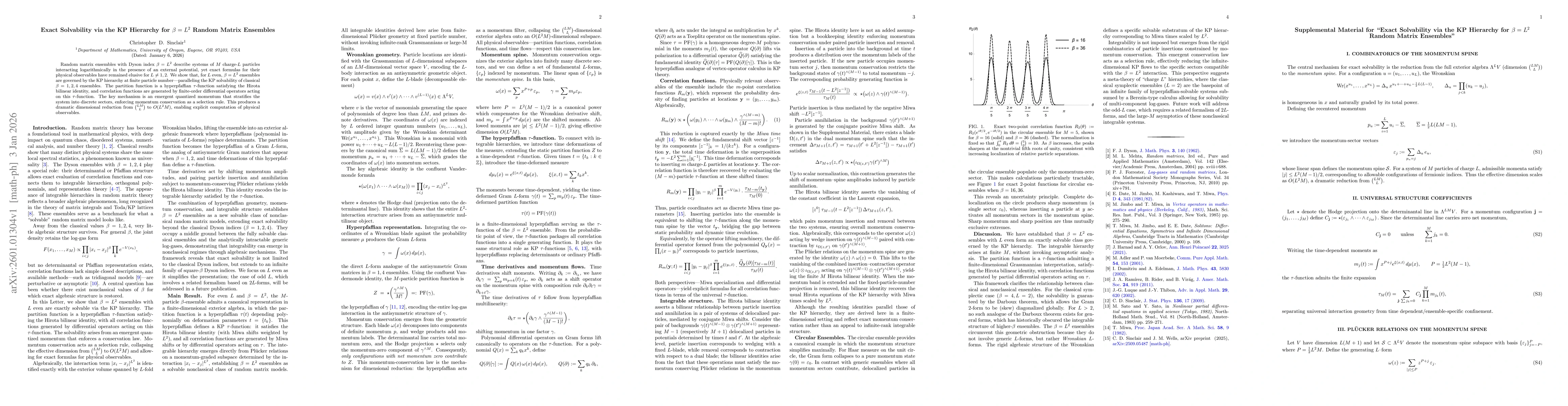 Thumbnail for Exact Solvability via the KP Hierarchy for $β=L^2$ Random Matrix Ensembles