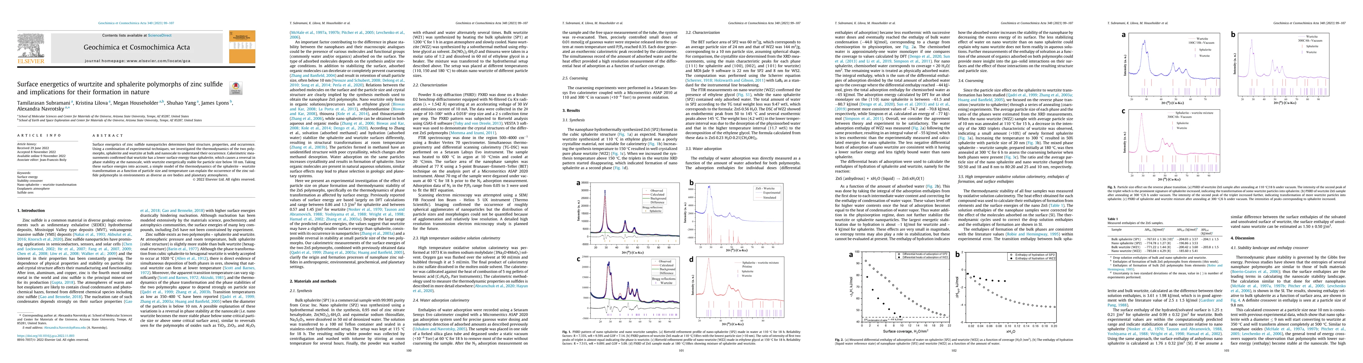Thumbnail for Surface energetics of wurtzite and sphalerite polymorphs of zinc sulfide and implications for their formation in nature