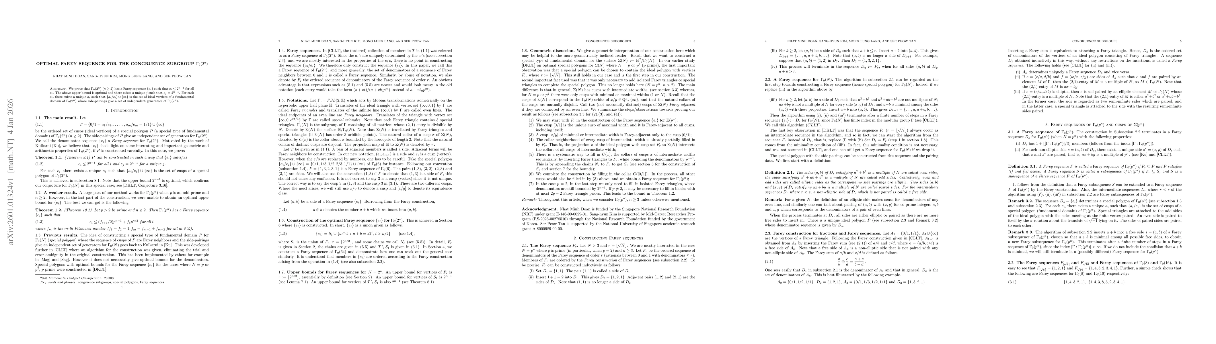 Thumbnail for Optimal Farey sequence for the Congruence subgroup $Γ_0(2^{n})$