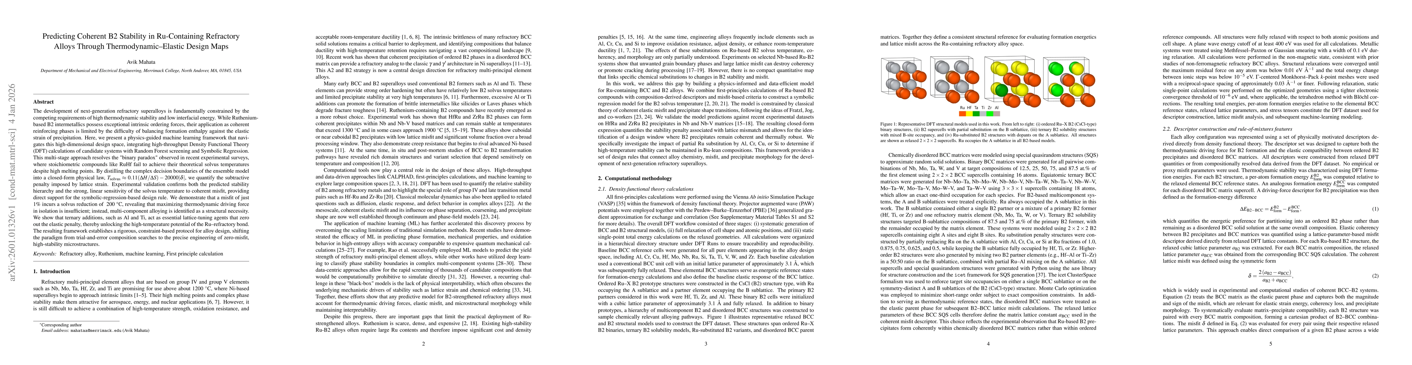 Thumbnail for Predicting Coherent B2 Stability in Ru-Containing Refractory Alloys Through Thermodynamic Elastic Design Maps