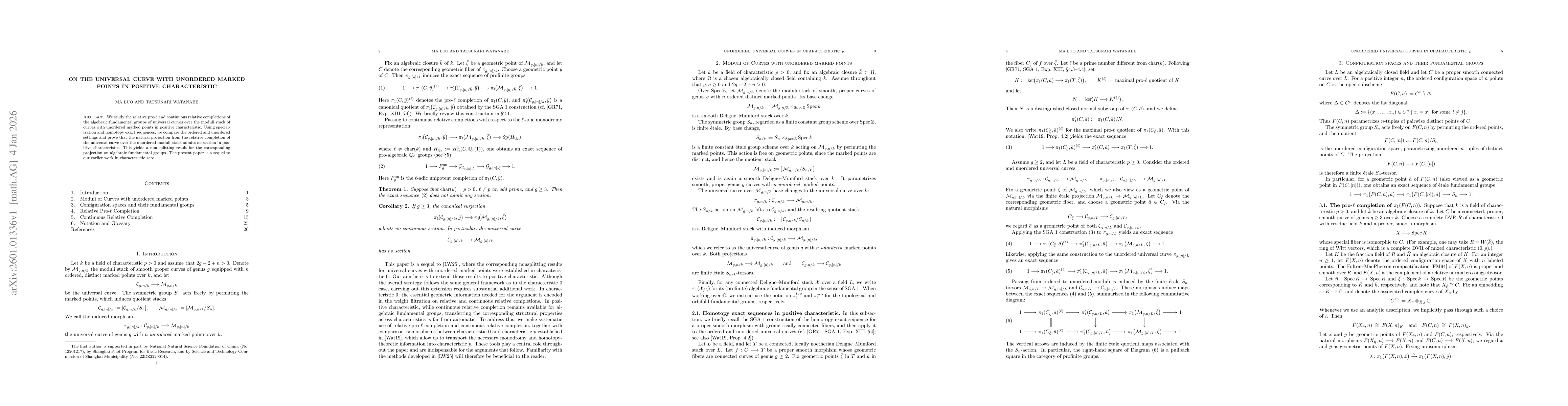 Thumbnail for On the universal curve with unordered marked points in positive characteristic
