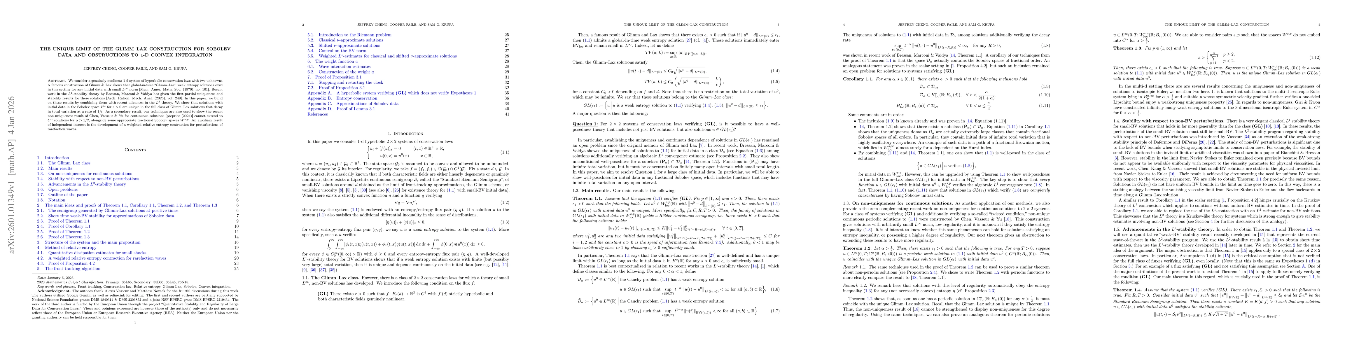 Thumbnail for The unique limit of the Glimm-Lax construction for Sobolev data and obstructions to 1-d convex integration