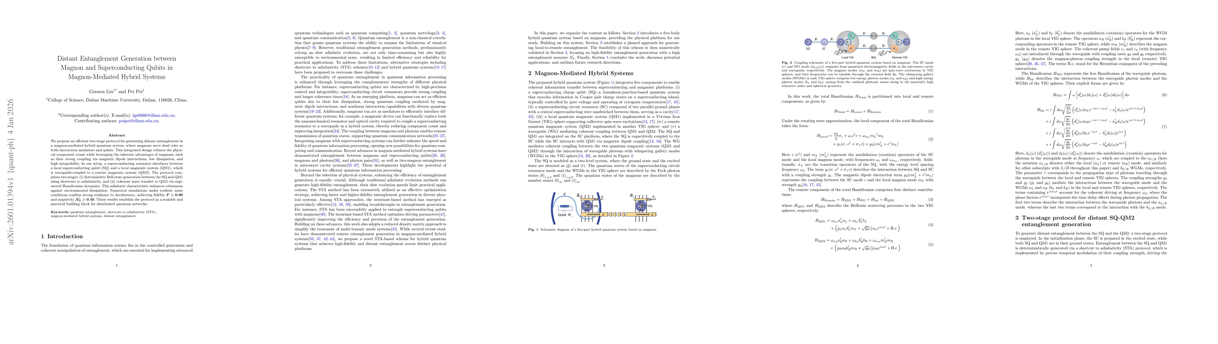 Thumbnail for Distant Entanglement Generation between Magnon and Superconducting Qubits in Magnon-Mediated Hybrid Systems