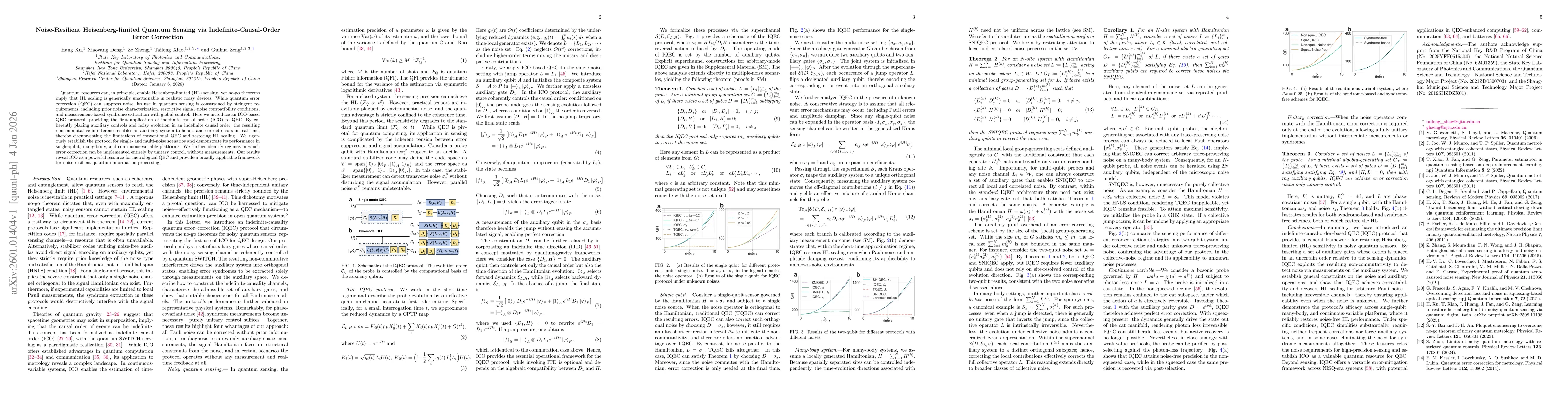 Thumbnail for Noise-Resilient Heisenberg-limited Quantum Sensing via Indefinite-Causal-Order Error Correction