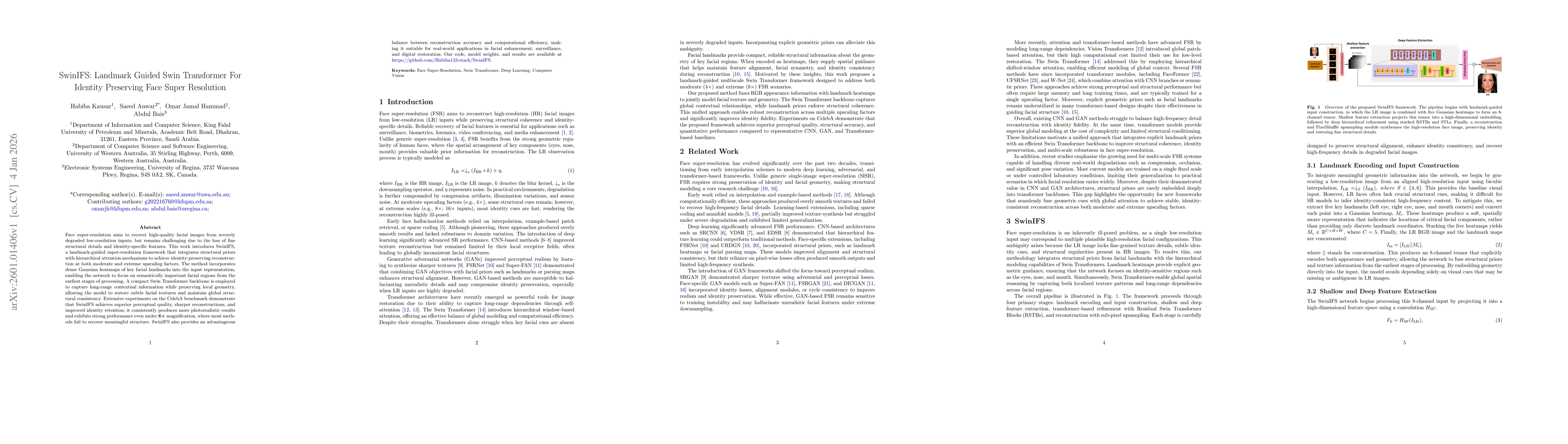 Thumbnail for SwinIFS: Landmark Guided Swin Transformer For Identity Preserving Face Super Resolution