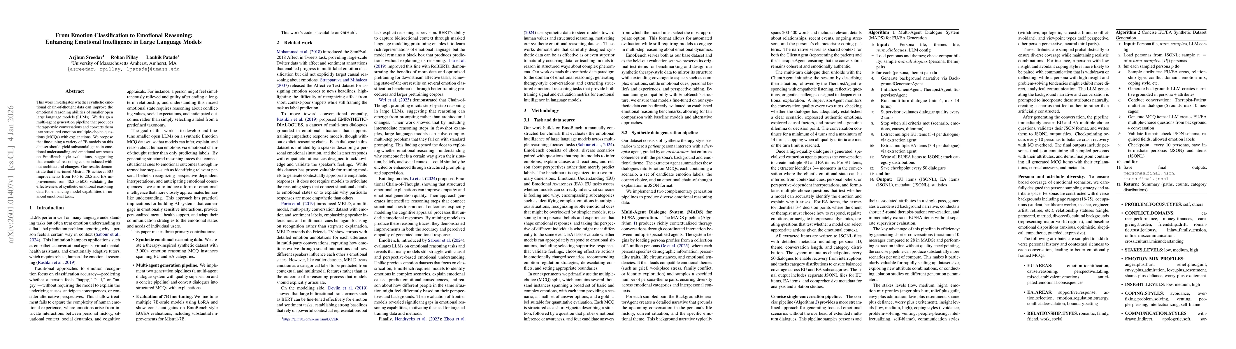 Thumbnail for From Emotion Classification to Emotional Reasoning: Enhancing Emotional Intelligence in Large Language Models