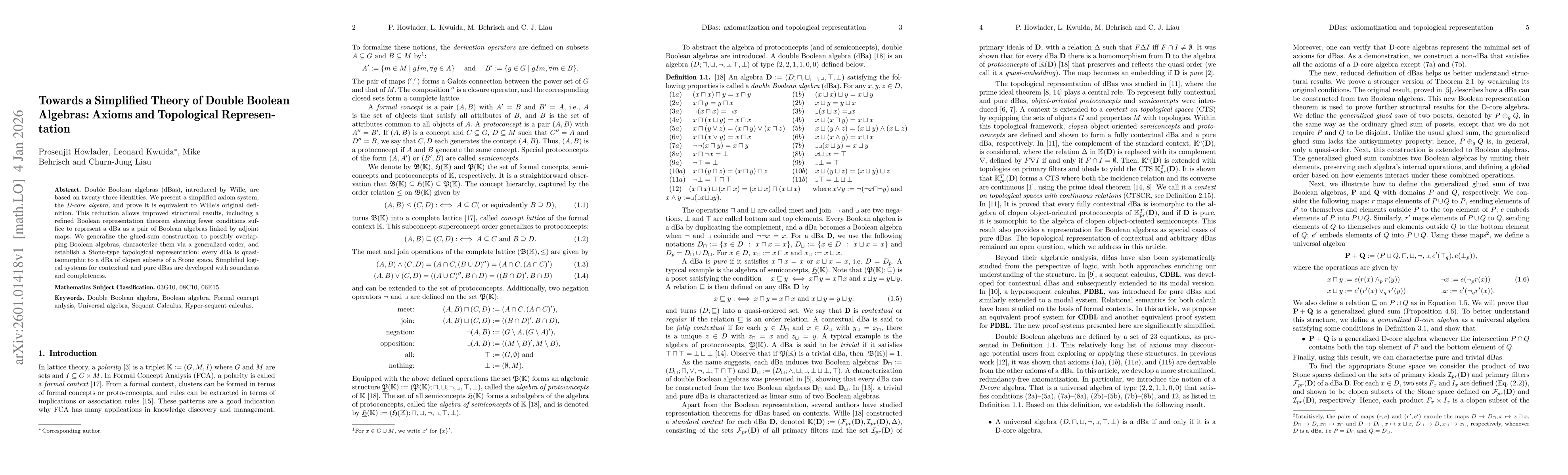 Thumbnail for Towards a Simplified Theory of Double Boolean Algebras: Axioms and Topological Representation