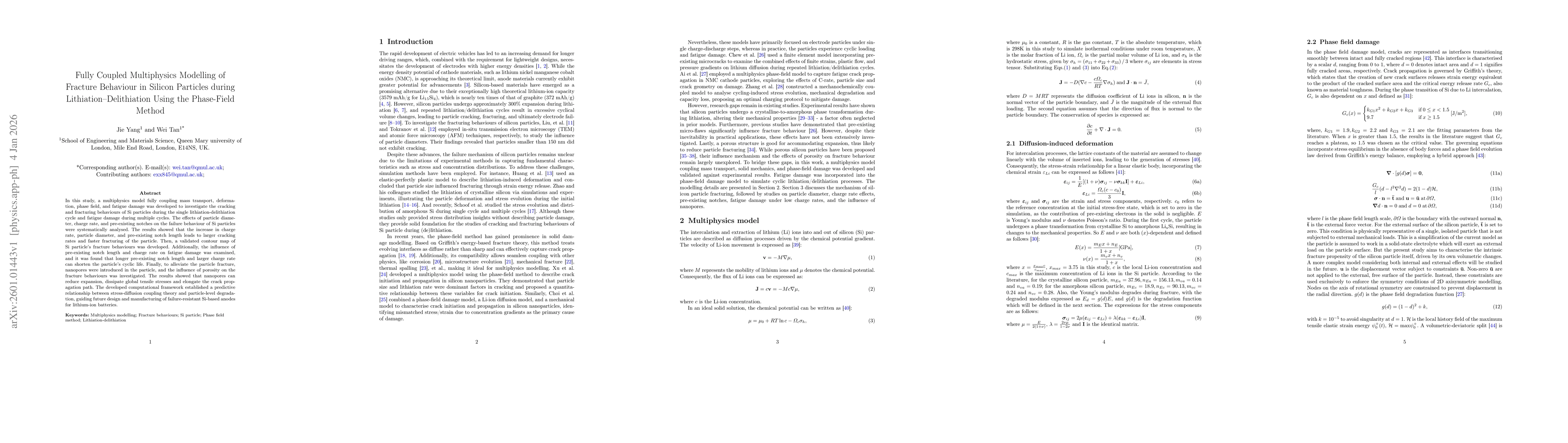 Thumbnail for Fully Coupled Multiphysics Modelling of Fracture Behaviour in Silicon Particles During Lithiation Delithiation Using the Phase Field Method