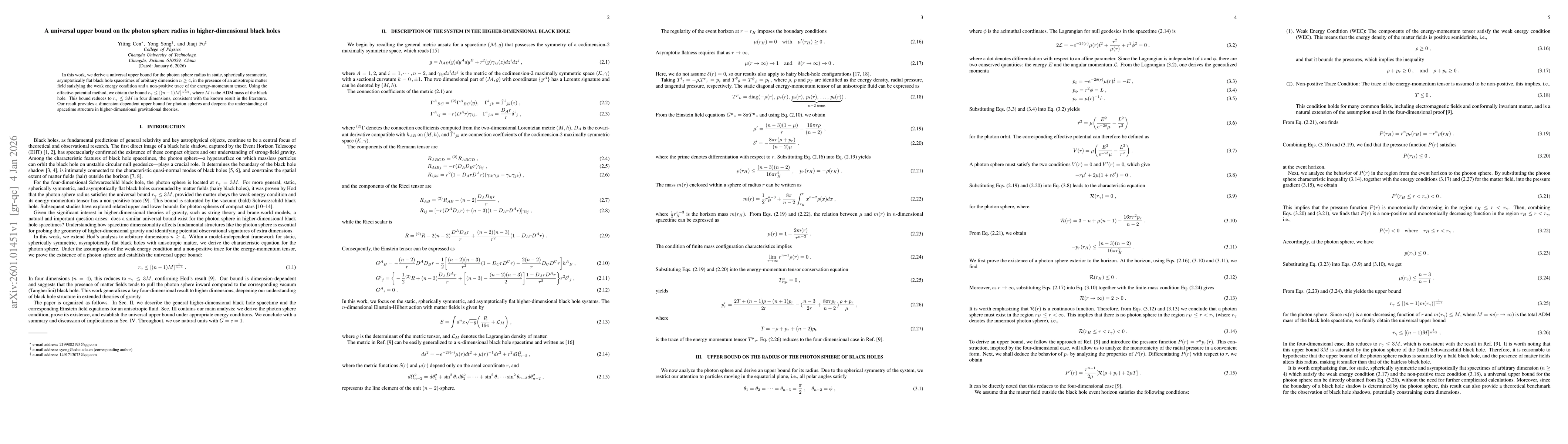 Thumbnail for A universal upper bound on the photon sphere radius in higher-dimensional black holes