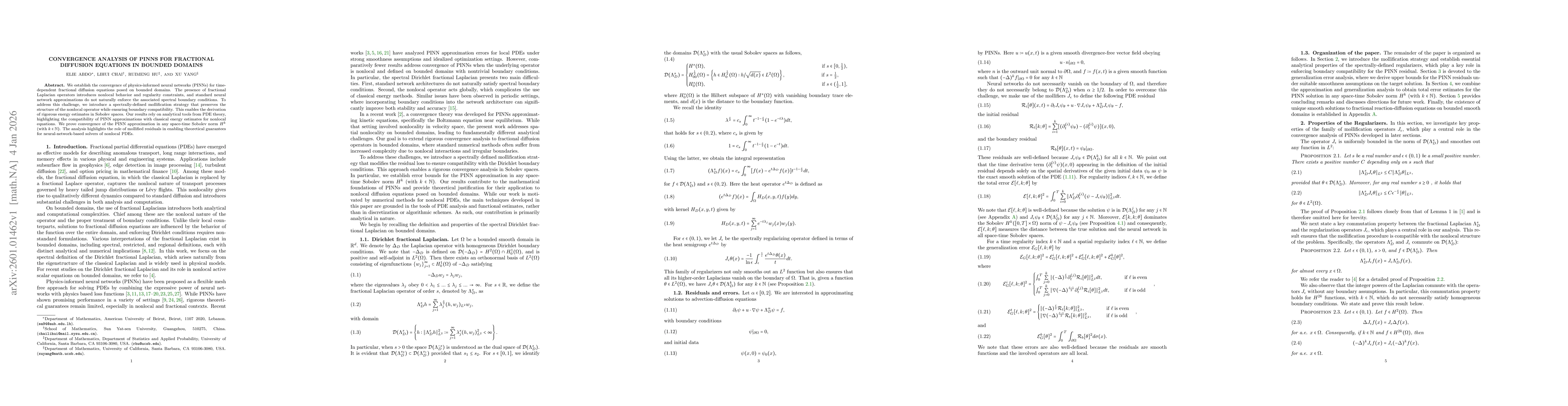 Thumbnail for Convergence Analysis of PINNs for Fractional Diffusion Equations in Bounded Domains